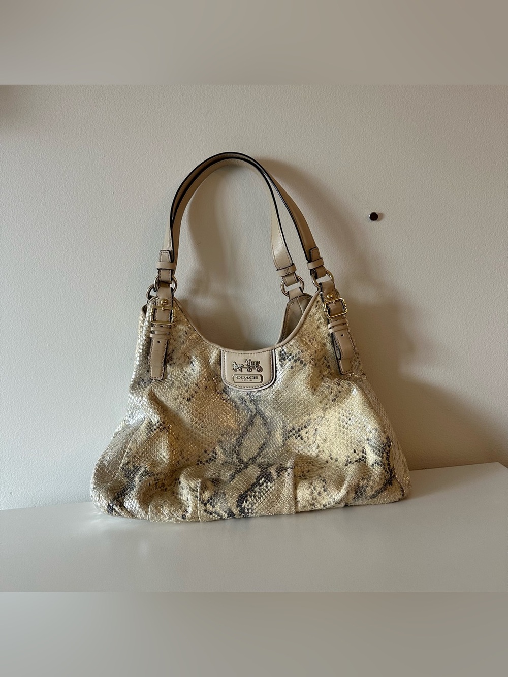 Rare Y2K Vintage Coach Madison Maggie Python Snake Shoulder Bag 23751E Leather